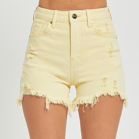 Risen Jeans Pants - RDS6099X PALE YELLOW PLUS Risen High Rise Distressed Detail Shorts